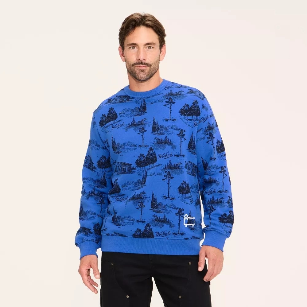 Woolrich x Target Men's M / Medium Toile Print Pullover Sweatshirt Blue Crewneck